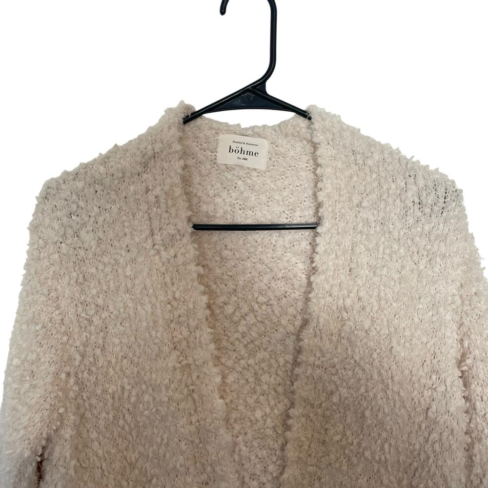 Bohme Plush Colorblock Long Sleeve Open Front  Cardigan Cream Tan Womens Size XS - Picture 3 of 11